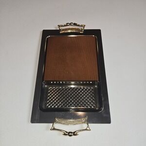 Kromex 4424-21 Snack Server Tray Chrome Wood Insert‎ Mid Century NOS USA